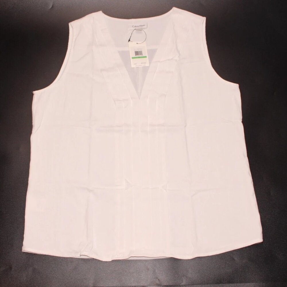 Calvin Klein Women's Sleeveless Button-up White Shirt NWT Size L - Picture 2 of 4